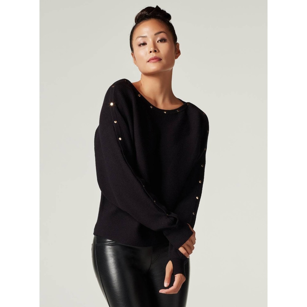Carmen Women 3X Black Silver Neckline Sleeve Studded Pullover Sweater Gothic Y2K